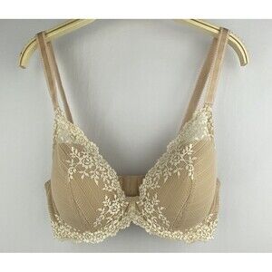 WACOAL Embrace Lace Convertible Plunge Bra  Underwire 36D Demi Cup Beige Ivory